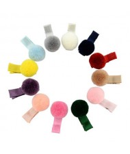 (12 pcs) Mixed Colors Fluffy Ball Decorated Cute Baby Hair Clip Set