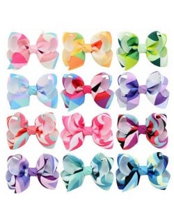 (12 pcs) Gradient Color Cute Bow Baby Hair Clip Set
