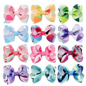 (12 pcs) Gradient Color Cute Bow Baby Hair Clip Set