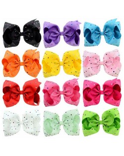 (12 pcs) Multi-color Rhinestone Embellished Bow Baby Hair Clip Set