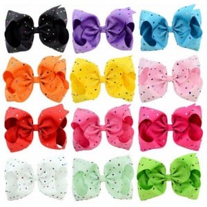 (12 pcs) Multi-color Rhinestone Embellished Bow Baby Hair Clip Set