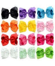 (12 pcs) Multi-color Rhinestone Embellished Bow Baby Hair Clip Set