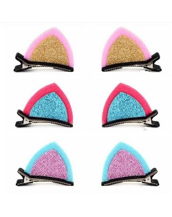 (6 pcs) Cat Ear Design High Fashion Baby Hair Clip Set