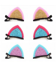(6 pcs) Cat Ear Design High Fashion Baby Hair Clip Set