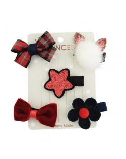 (5 pcs) Cat Head Flower and Bowknot Combo Baby Fashion Hair Clip Set