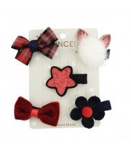 (5 pcs) Cat Head Flower and Bowknot Combo Baby Fashion Hair Clip Set
