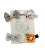(5 pcs) Cat Head Star and Bowknot Combo Baby Gray Fashion Hair Clip Set