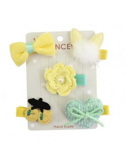 (5 pcs) Cat Head Flower and Bowknot Combo Baby Yellow Fashion Hair Clip Set