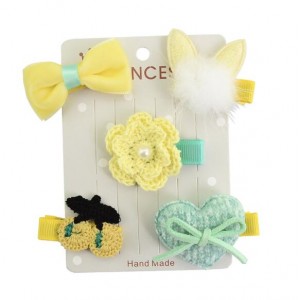 (5 pcs) Cat Head Flower and Bowknot Combo Baby Yellow Fashion Hair Clip Set