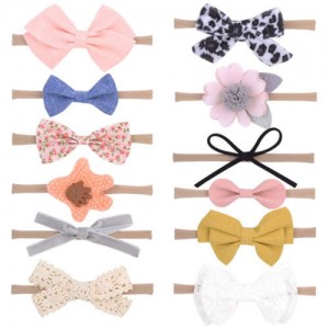 (12 pcs) Assorted Adorable Designs of Bowknot Baby/ Toddler Hair Bands