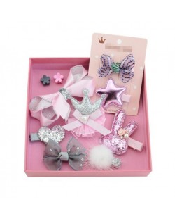 (10 pcs) Rabbit Head and Crown Bowknot Pink Fashion Baby Hair Clip Set