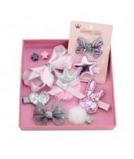(10 pcs) Rabbit Head and Crown Bowknot Pink Fashion Baby Hair Clip Set