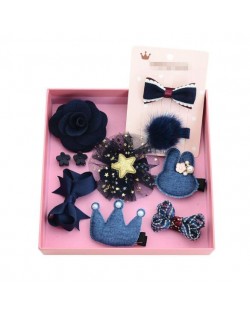 (10 pcs) Rabit Head Crown and Star Fashion Dark Blue Baby Hair Clip Set