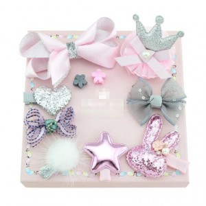 (10 pcs) Crown and Star Bowknot Fashion Gray and Pink Baby Hair Clip Set