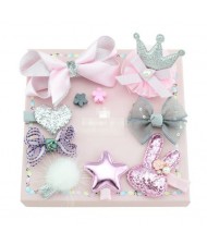 (10 pcs) Crown and Star Bowknot Fashion Gray and Pink Baby Hair Clip Set