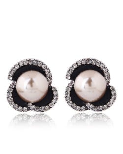 Czech Rhinestone Embellished Acrylic Beads Inlaid Floral Style Fashion Earrings - Champagne