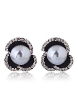 Czech Rhinestone Embellished Acrylic Beads Inlaid Floral Style Fashion Earrings - Gray
