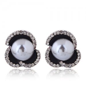 Czech Rhinestone Embellished Acrylic Beads Inlaid Floral Style Fashion Earrings - Gray
