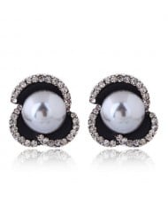 Czech Rhinestone Embellished Acrylic Beads Inlaid Floral Style Fashion Earrings - Gray