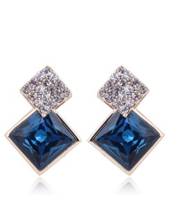 Czech Rhinestone and Glass Square Fashion Elegant Costume Earrings - Blue