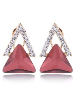 Czech Rhinestone and Glass Triangle Shape Graceful Fashion Earrings - Red