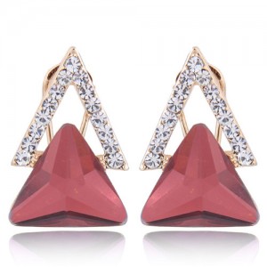 Czech Rhinestone and Glass Triangle Shape Graceful Fashion Earrings - Red