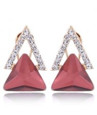 Czech Rhinestone and Glass Triangle Shape Graceful Fashion Earrings - Red