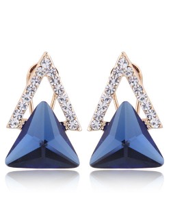 Czech Rhinestone and Glass Triangle Shape Graceful Fashion Earrings - Blue