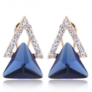 Czech Rhinestone and Glass Triangle Shape Graceful Fashion Earrings - Blue