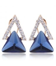 Czech Rhinestone and Glass Triangle Shape Graceful Fashion Earrings - Blue