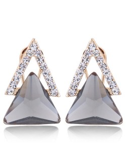 Czech Rhinestone and Glass Triangle Shape Graceful Fashion Earrings - Gray