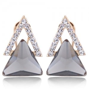 Czech Rhinestone and Glass Triangle Shape Graceful Fashion Earrings - Gray