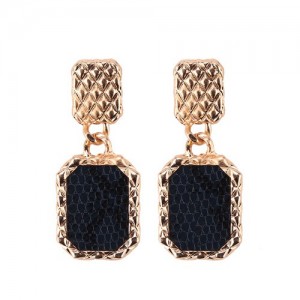 Snake Skin Design Square Shape Shining Fashion Women Costume Earrings - Black