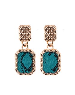 Czech Rhinestone Embellished Hollow Fashion Vintage Square Earrings - Blue