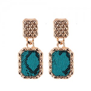 Snake Skin Design Square Shape Shining Fashion Women Costume Earrings - Ink Green