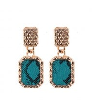 Snake Skin Design Square Shape Shining Fashion Women Costume Earrings - Ink Green