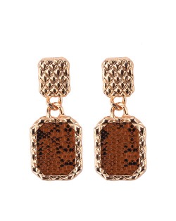 Czech Rhinestone Embellished Hollow Fashion Vintage Square Earrings - Red