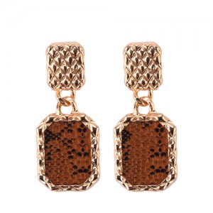 Snake Skin Design Square Shape Shining Fashion Women Costume Earrings - Coffee