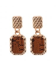 Snake Skin Design Square Shape Shining Fashion Women Costume Earrings - Coffee