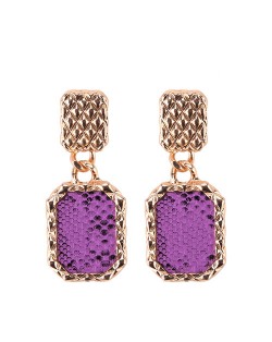 Czech Rhinestone Embellished Hollow Fashion Vintage Square Earrings - Green