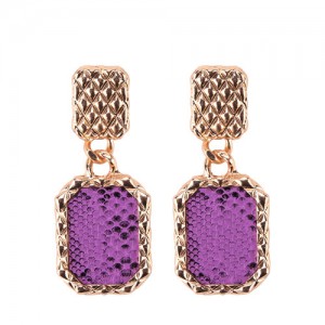 Snake Skin Design Square Shape Shining Fashion Women Costume Earrings - Purple