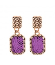 Snake Skin Design Square Shape Shining Fashion Women Costume Earrings - Purple