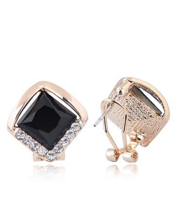 Czech Rhinestone Embellished Glass Square High Fashion Women Ear Clips - Black