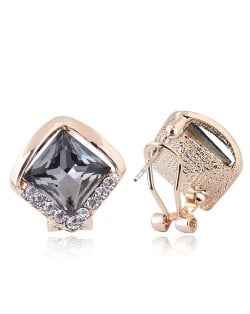 Czech Rhinestone Embellished Glass Square High Fashion Women Ear Clips - Gray