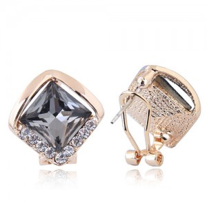 Czech Rhinestone Embellished Glass Square High Fashion Women Ear Clips - Gray