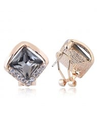 Czech Rhinestone Embellished Glass Square High Fashion Women Ear Clips - Gray