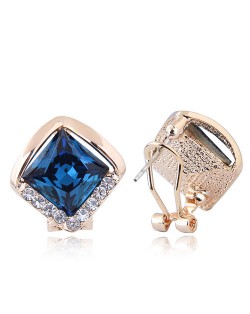 Czech Rhinestone Embellished Glass Square High Fashion Women Ear Clips - Blue
