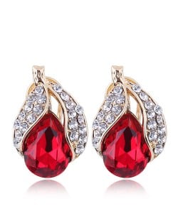 Czech Rhinestone Embellished Glass Fruit High Fashion Women Statement Earrings - Red