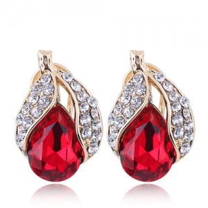 Czech Rhinestone Embellished Glass Fruit High Fashion Women Statement Earrings - Red