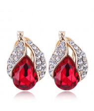 Czech Rhinestone Embellished Glass Fruit High Fashion Women Statement Earrings - Red